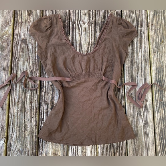 Polo Ralph Lauren Tops - Y2K Brown Silk/Cotton Polo Jeans By Ralph Lauren Peasant Twilightcore Bella Top